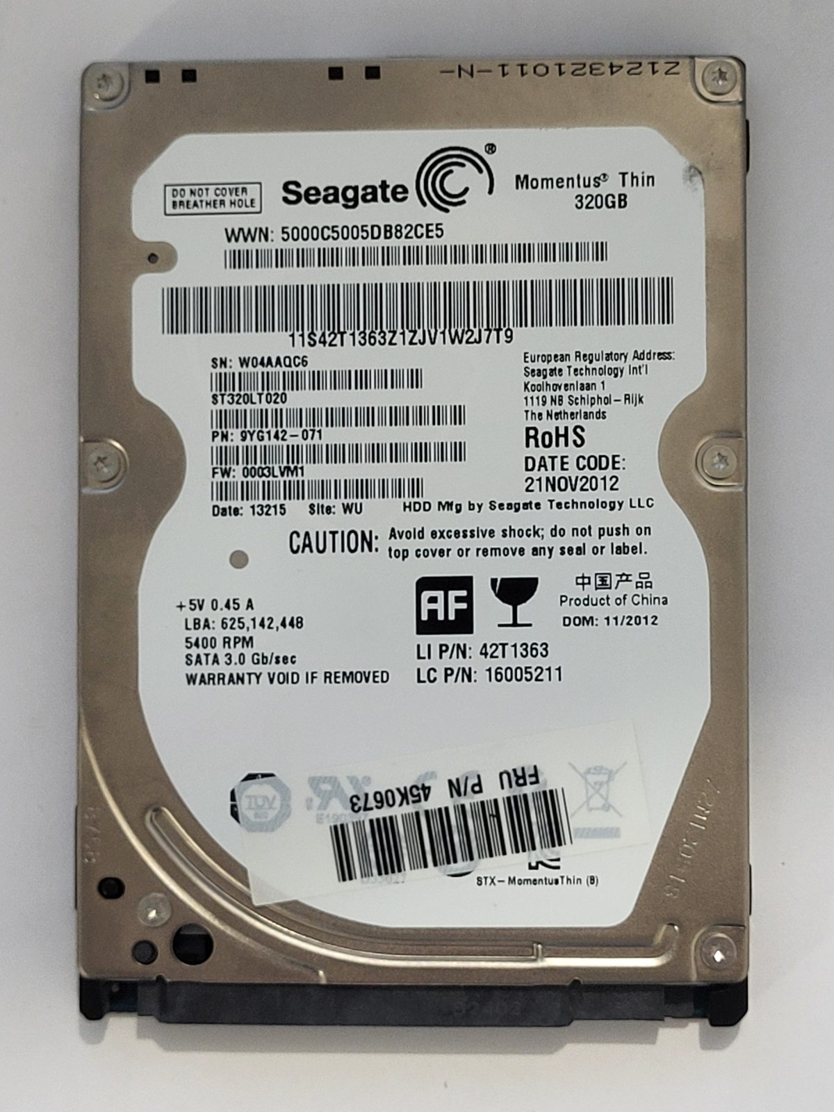 ST320LT020, PN:9YG142-071, SN:W04, WU, FW:0003LVM1, 13215 | Seagate 320Go 2,5" SATA HDD STK