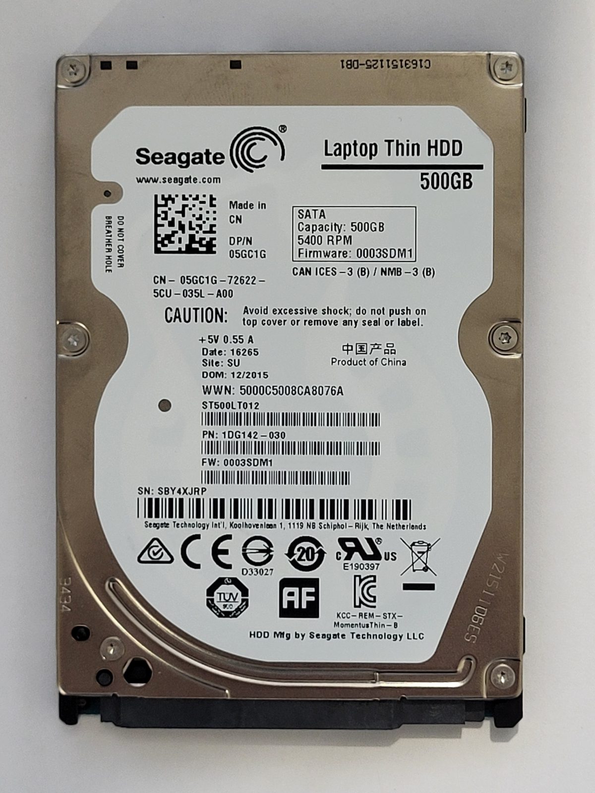 ST500LT012, PN:1DG142-030, SN:SBY, SU, FW:0003SDM1, 16265 | Seagate 500Go 2,5" SATA HDD STK