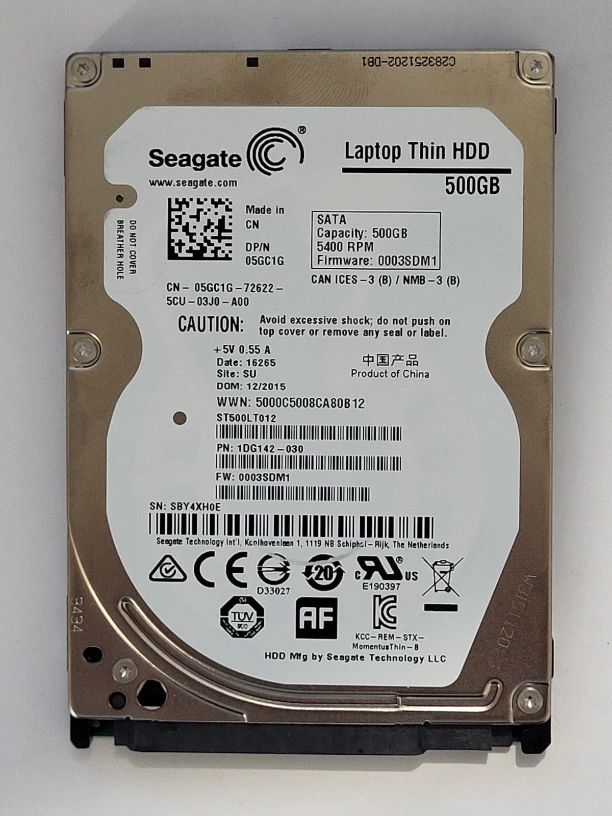 ST500LT012, PN:1DG142-030, SN:SBY, SU, FW:0003SDM1, 16265 | Seagate 500Go 2,5" SATA HDD STK