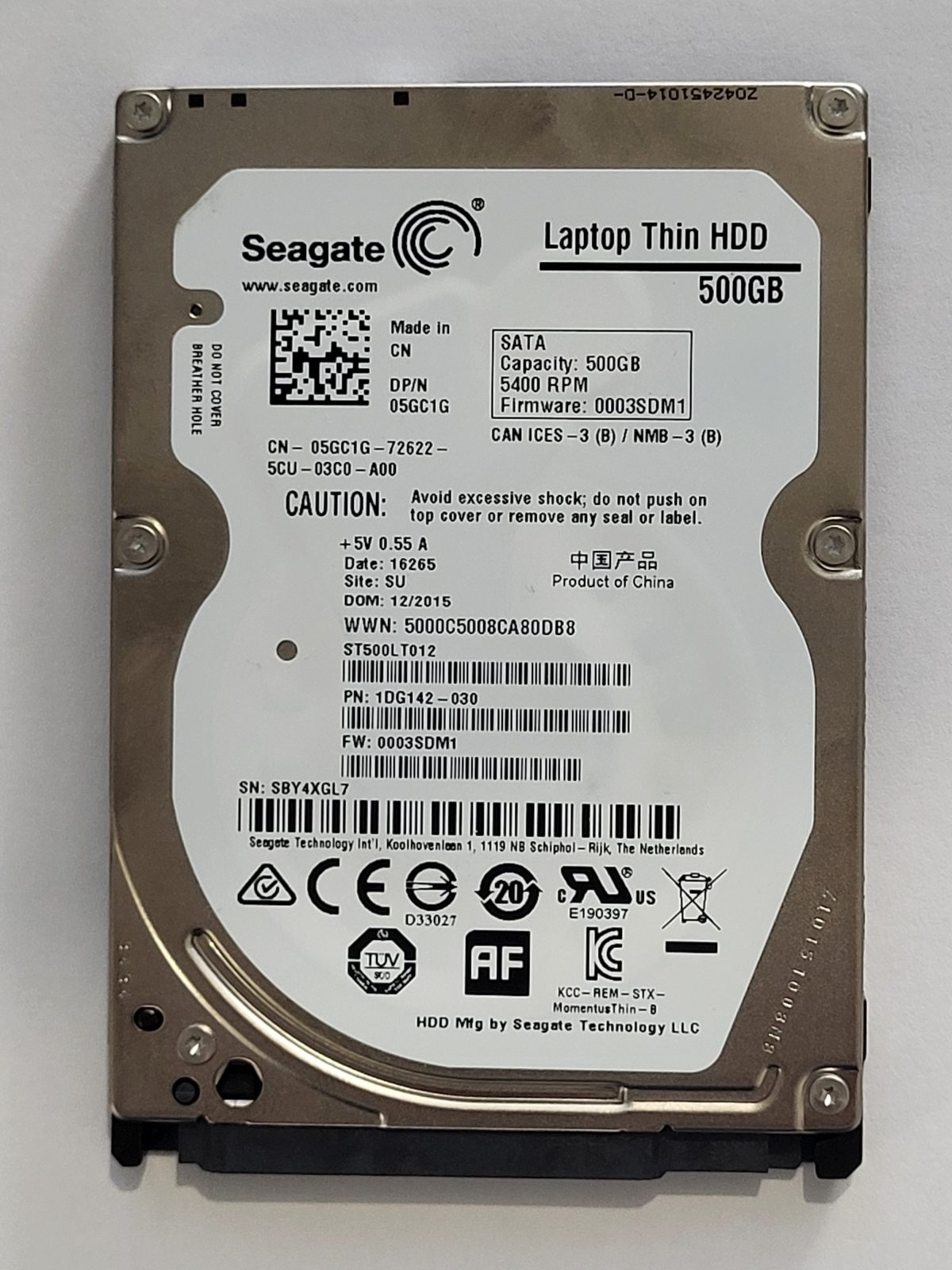 ST500LT012, PN:1DG142-030, SN:SBY, SU, FW:0003SDM1, 16265 | Seagate 500Go 2,5" SATA HDD STK