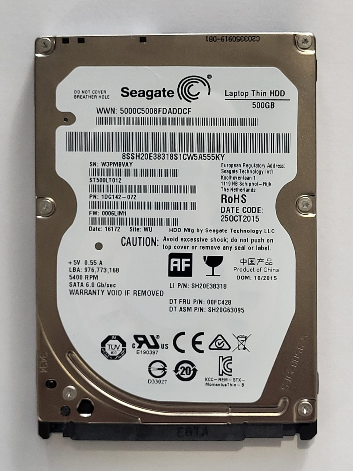 ST500LT012, PN:1DG142-072, SN:W3P, WU, FW:0006LIM1, 16172 | Seagate 500Go 2,5" SATA HDD STK