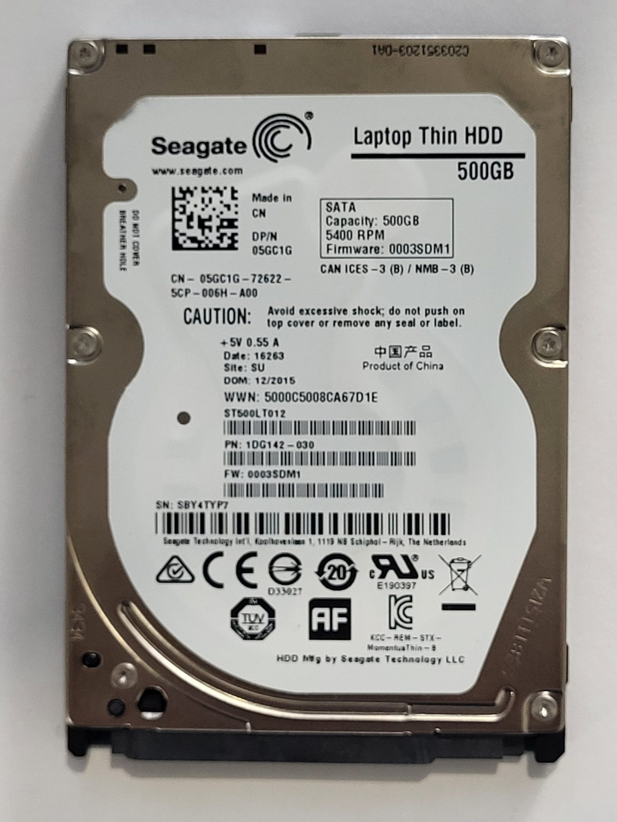 ST500LT012, PN:1DG142-030, SN:SBY, SU, FW:0003SDM1, 16263 | Seagate 500Go 2,5" SATA HDD STK