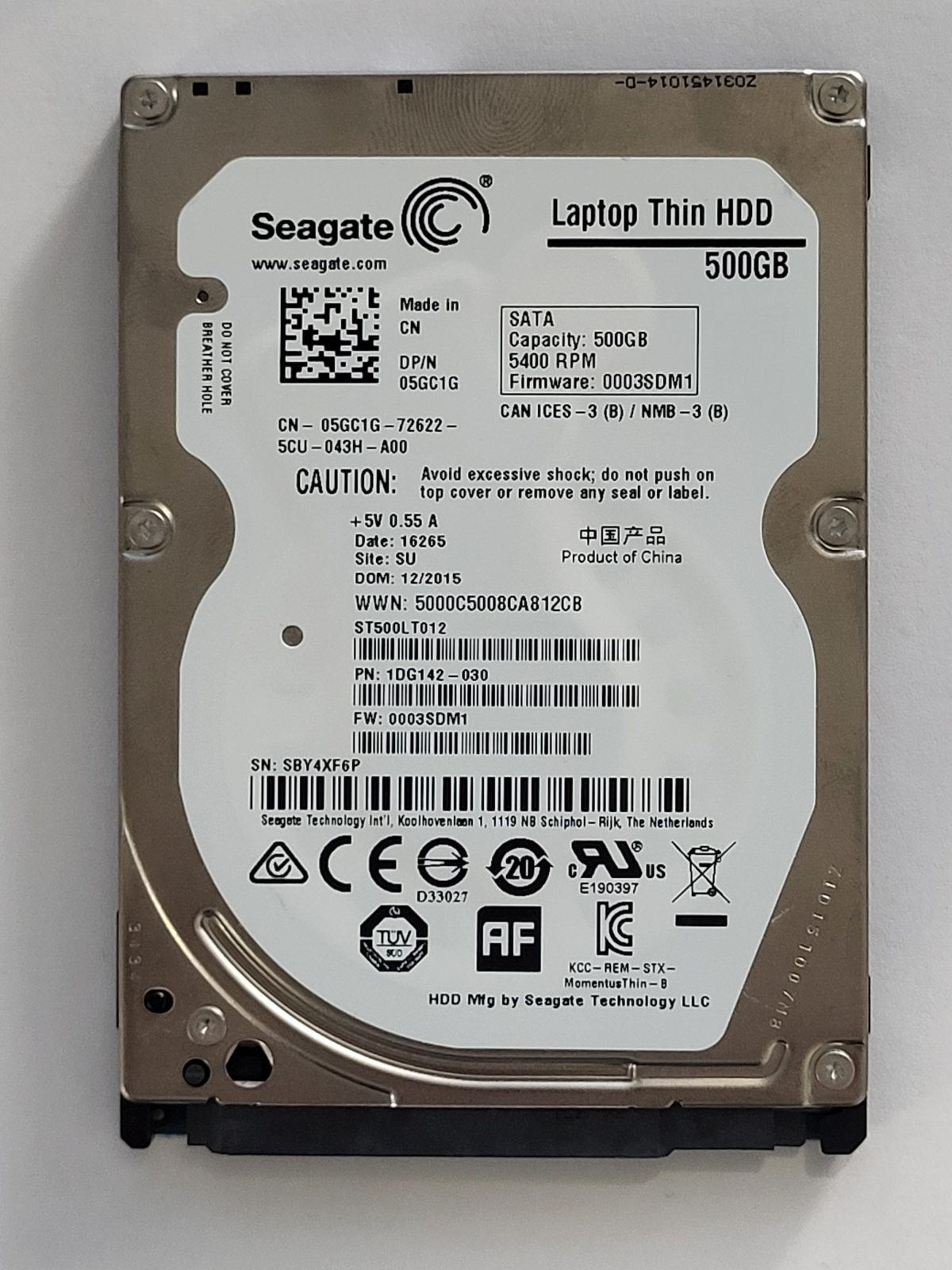 ST500LT012, PN:1DG142-030, SN:SBY, SU, FW:0003SDM1, 16265 | Seagate 500Go 2,5" SATA HDD STK