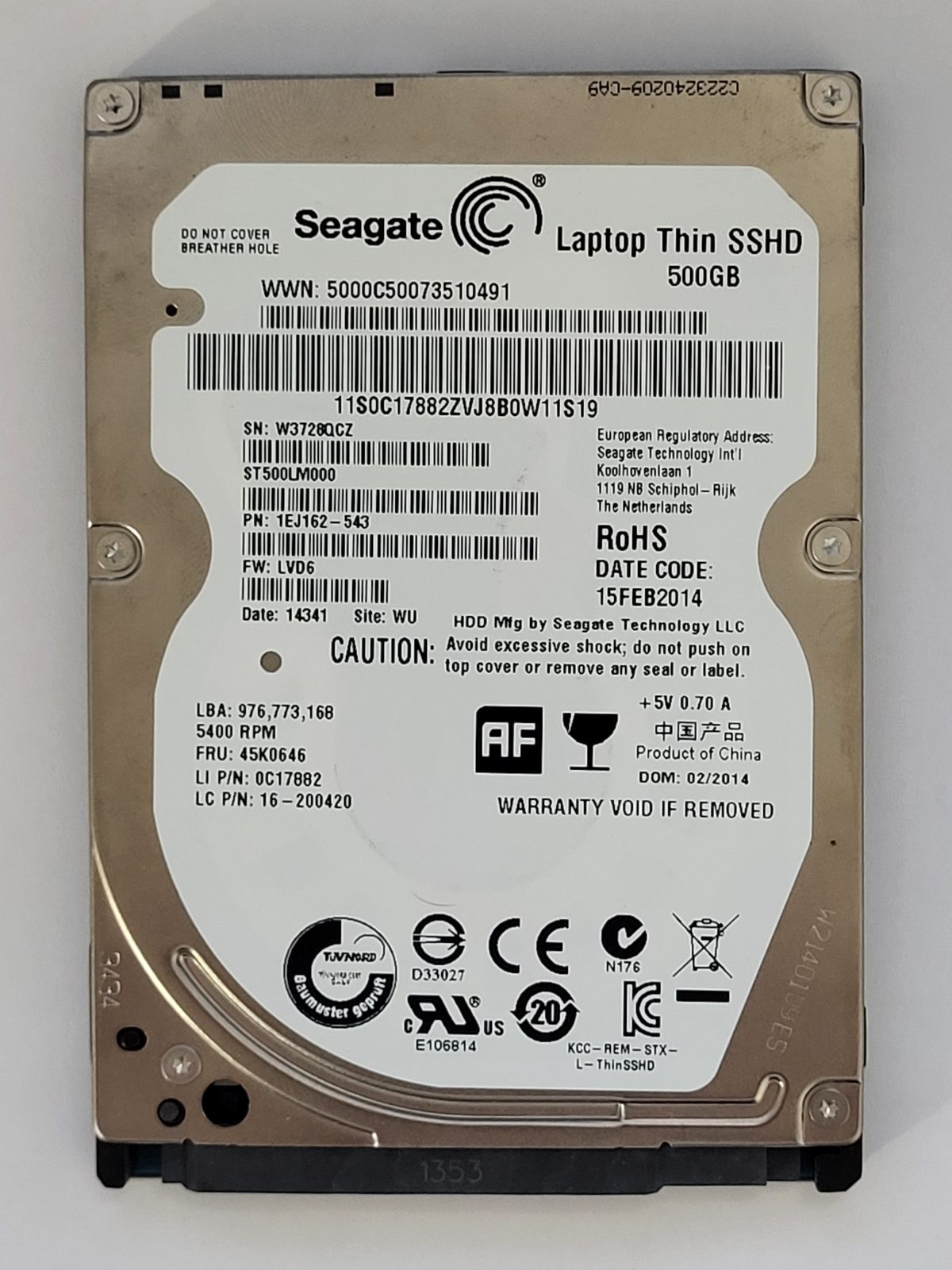 ST500LM000, PN:1EJ162-543, SN:W37, WU, FW:LVD6, 14341 | Seagate 500Go 2,5" SATA HDD STK