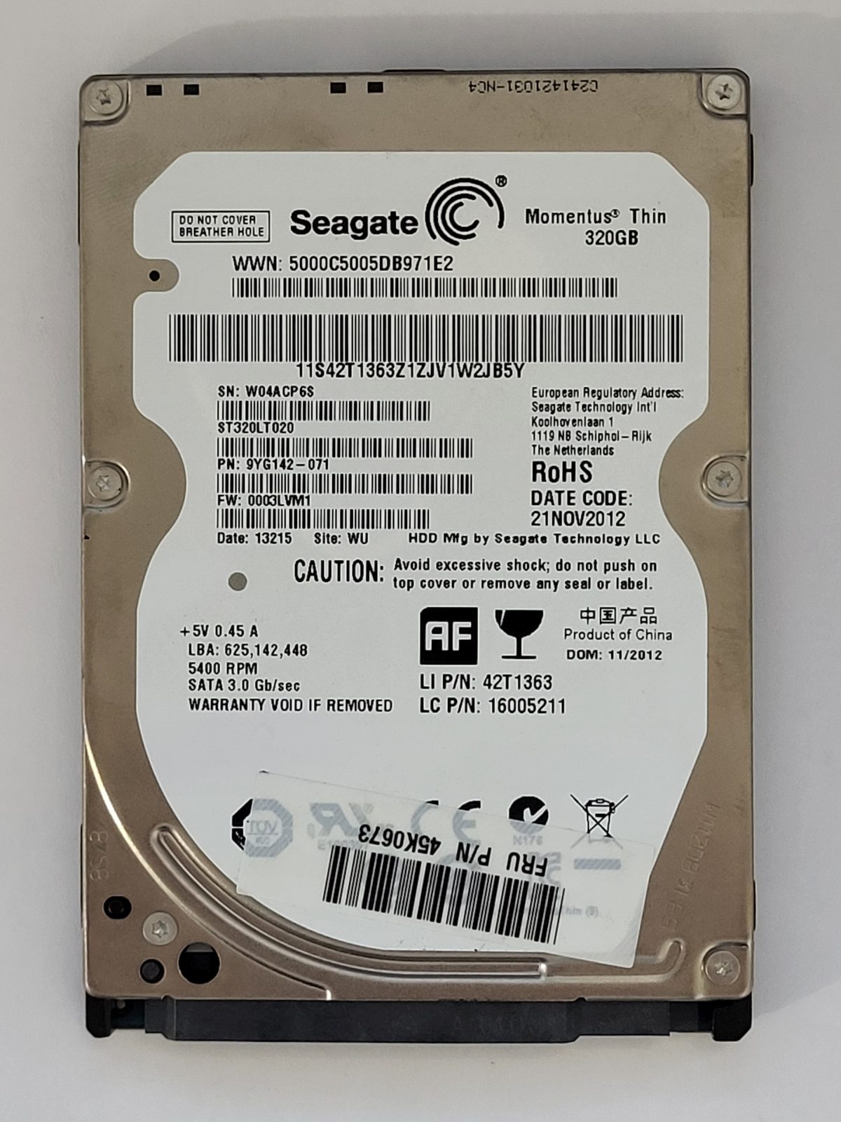 ST320LT020, PN:9YG142-071, SN:W04, WU, FW:0003LVM1, 13215 | Seagate 320Go 2,5" SATA HDD STK