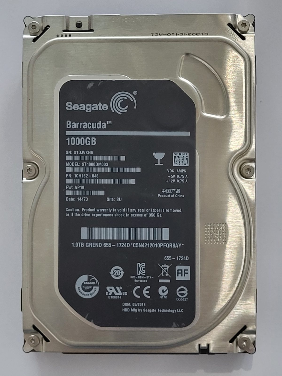 ST1000DM003, PN:1CH162-048, SN:S1D, SU, FW:AP19, 14473 | Seagate 1To 3,5" SATA HDD STK