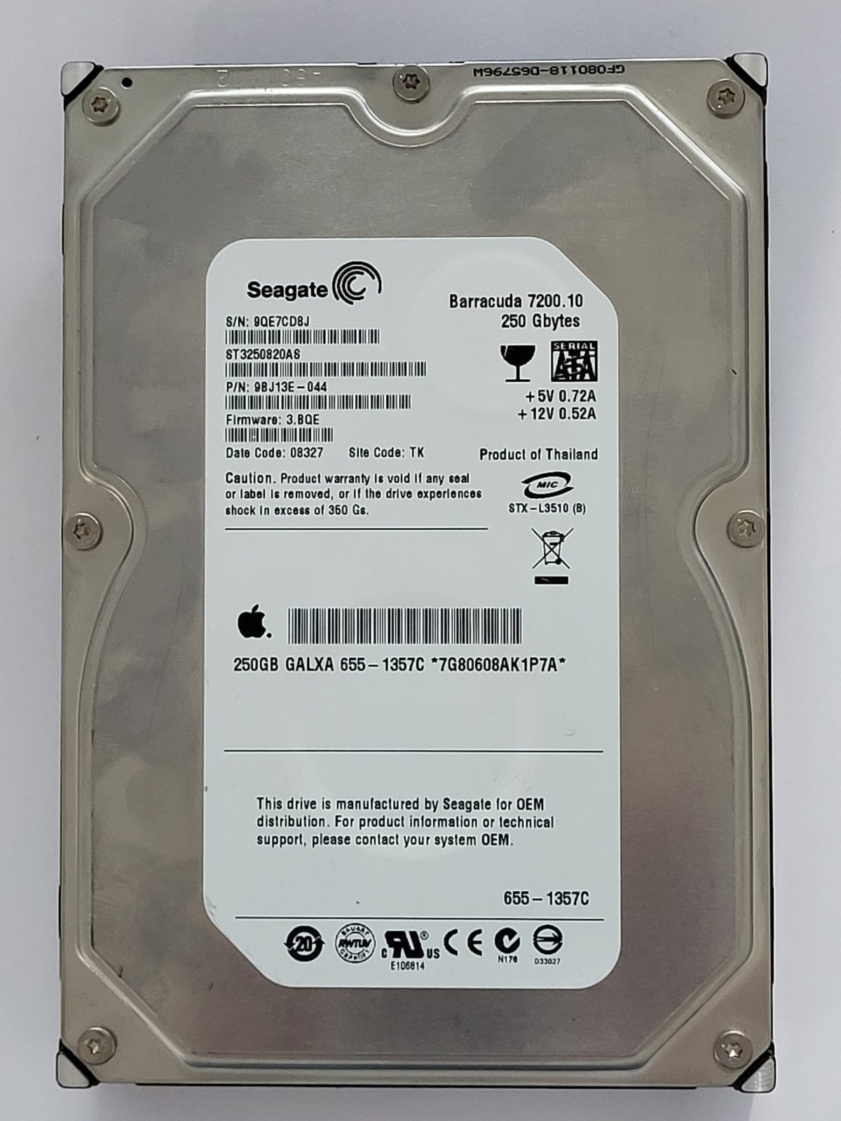 ST3250820AS, PN:9BJ13E-044, SN:9QE, TK, FW:3.BQE, 08327 | Seagate 250Go 3,5" SATA HDD STK