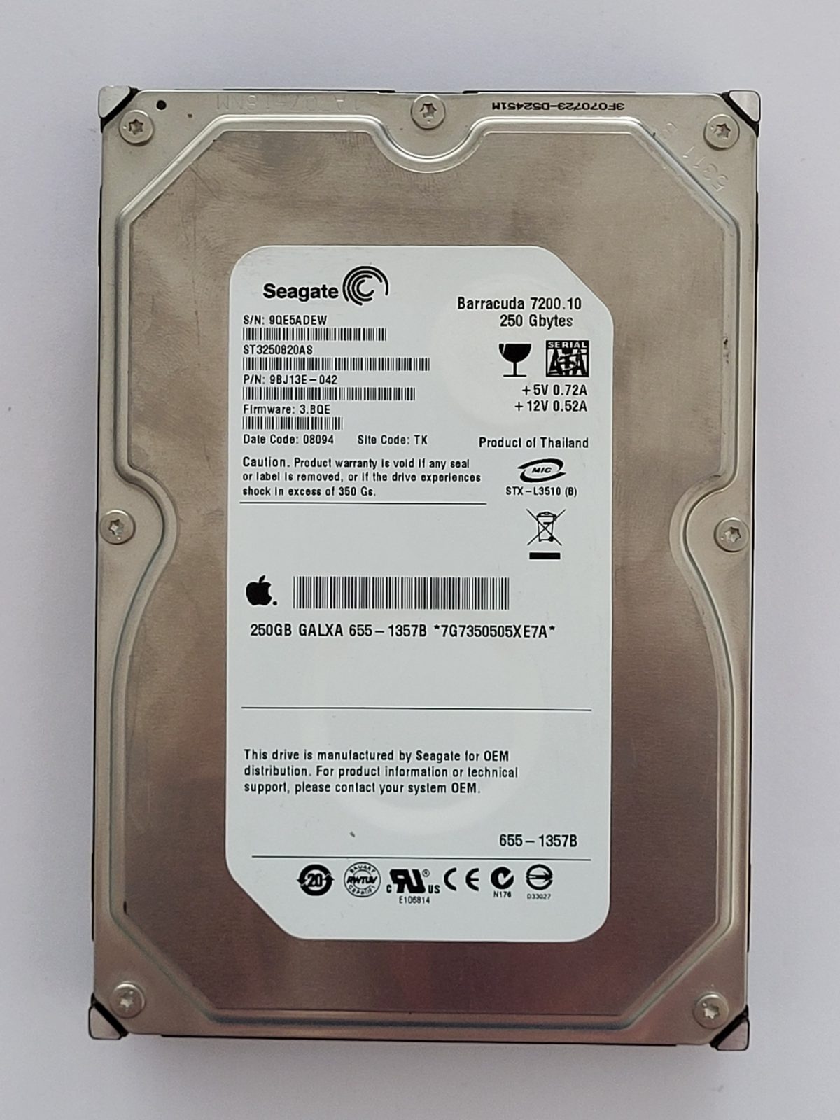 ST3250820AS, PN:9BJ13E-042, SN:9QE, TK, FW:3.BQE, 08094 | Seagate 250Go 3,5" SATA HDD STK