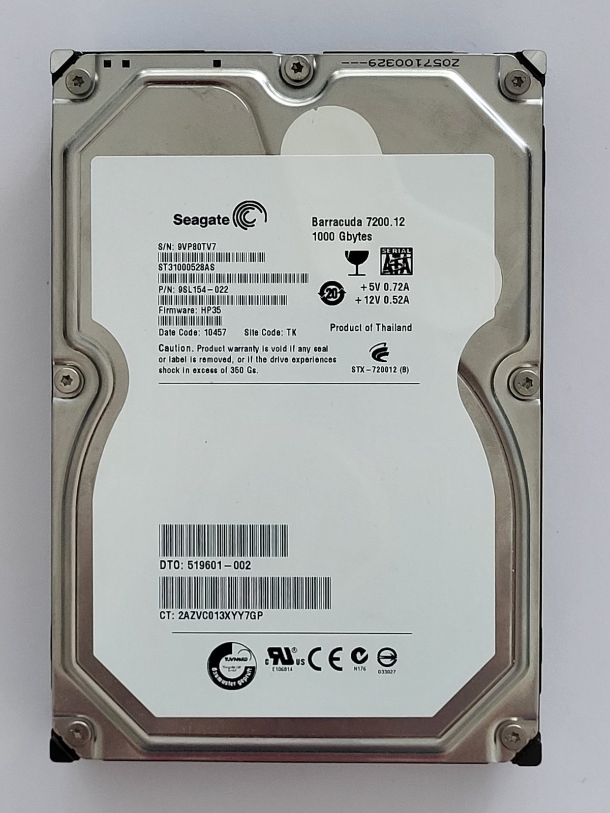 ST31000528AS, PN:9SL154-022, SN:9VP, TK, FW:HP35, 10457 | Seagate 1To 3,5" SATA HDD STK
