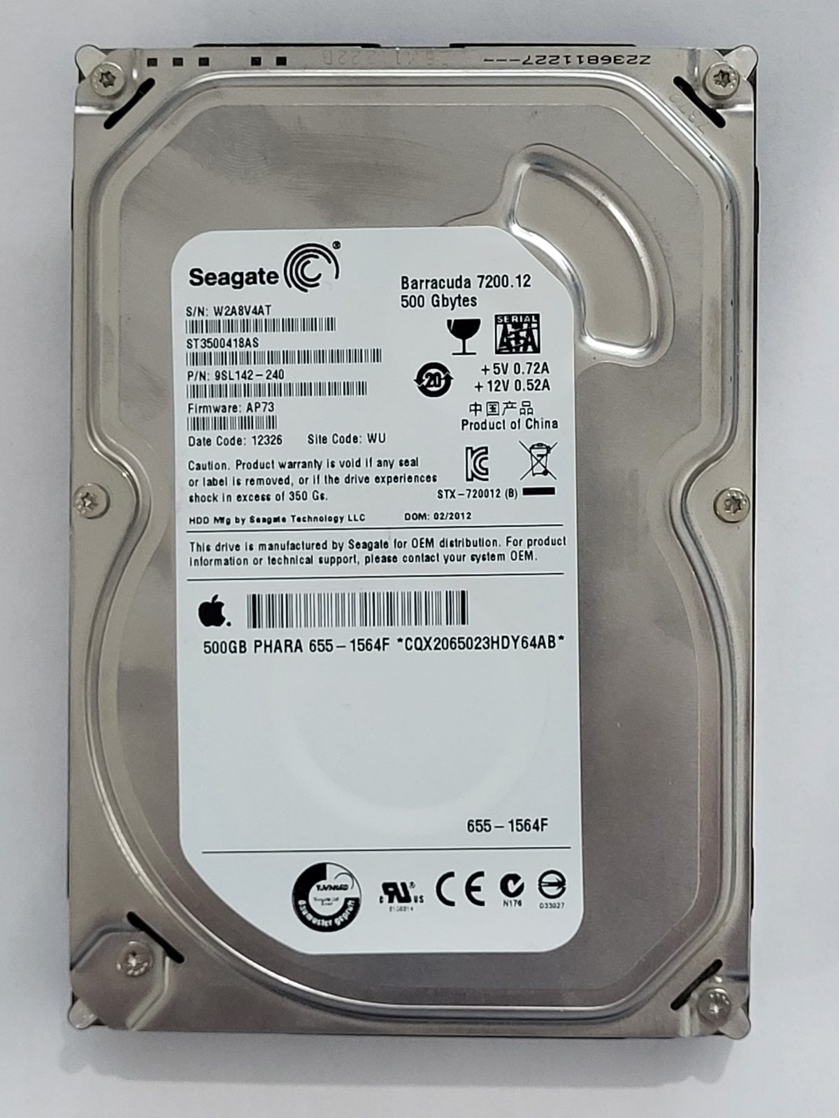 ST3500418AS, PN:9SL142-240, SN:W2A, WU, FW:AP73, 12326 | Seagate 500Go 3,5" SATA HDD STK