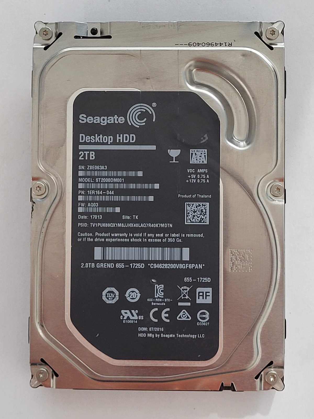 ST2000DM001, PN:1ER164-044, SN:Z8E, TK, FW:AQ03, 17013 | Seagate 2To 3,5" SATA HDD STK