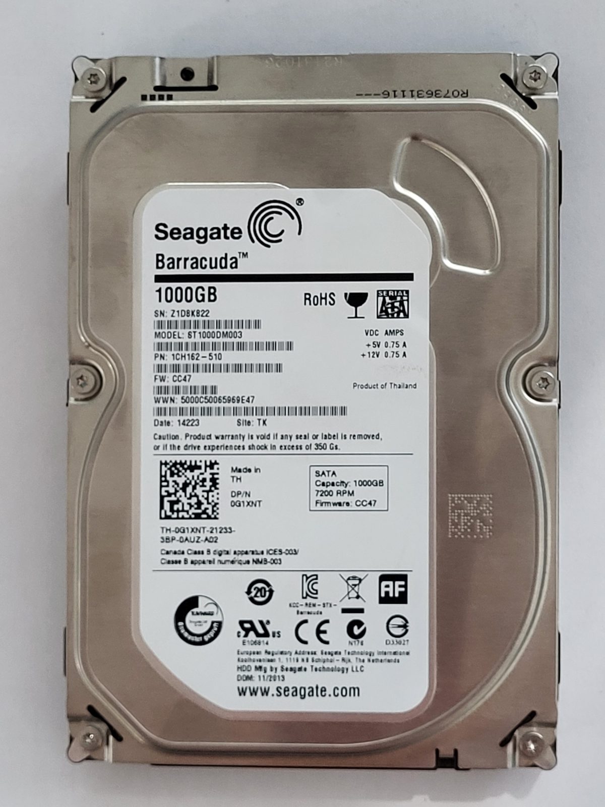 ST1000DM003, PN:1CH162-510, SN:Z1D, TK, FW:CC47, 14223 | Seagate 1To 3,5" SATA HDD STK