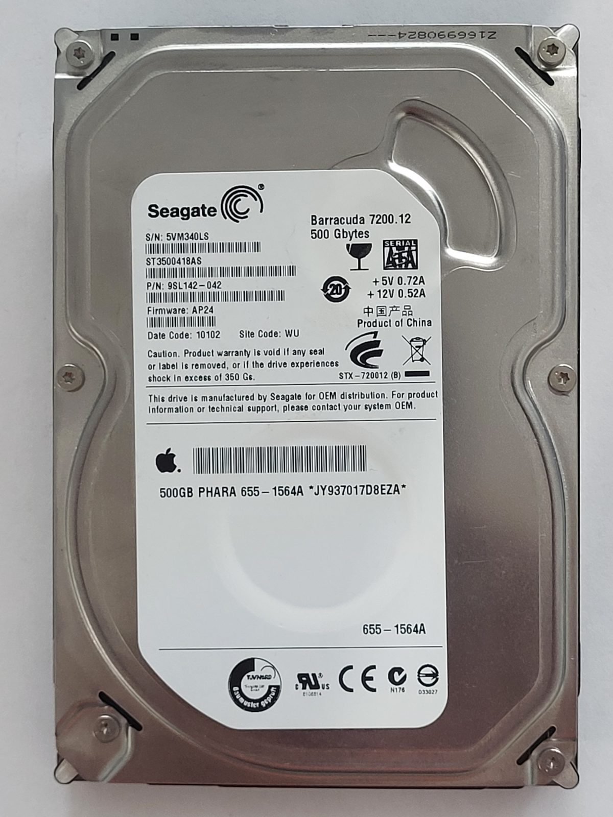 ST3500418AS, PN:9SL142-042, SN:5VM, WU, FW:AP24, 10102 | Seagate 500Go 3,5" SATA HDD STK