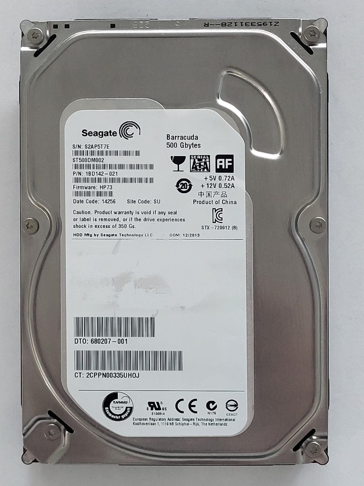 ST500DM002, PN:1BD142-021, SN:S2A, SU, FW:HP73, 14256 | Seagate 500Go 3,5" SATA HDD STK