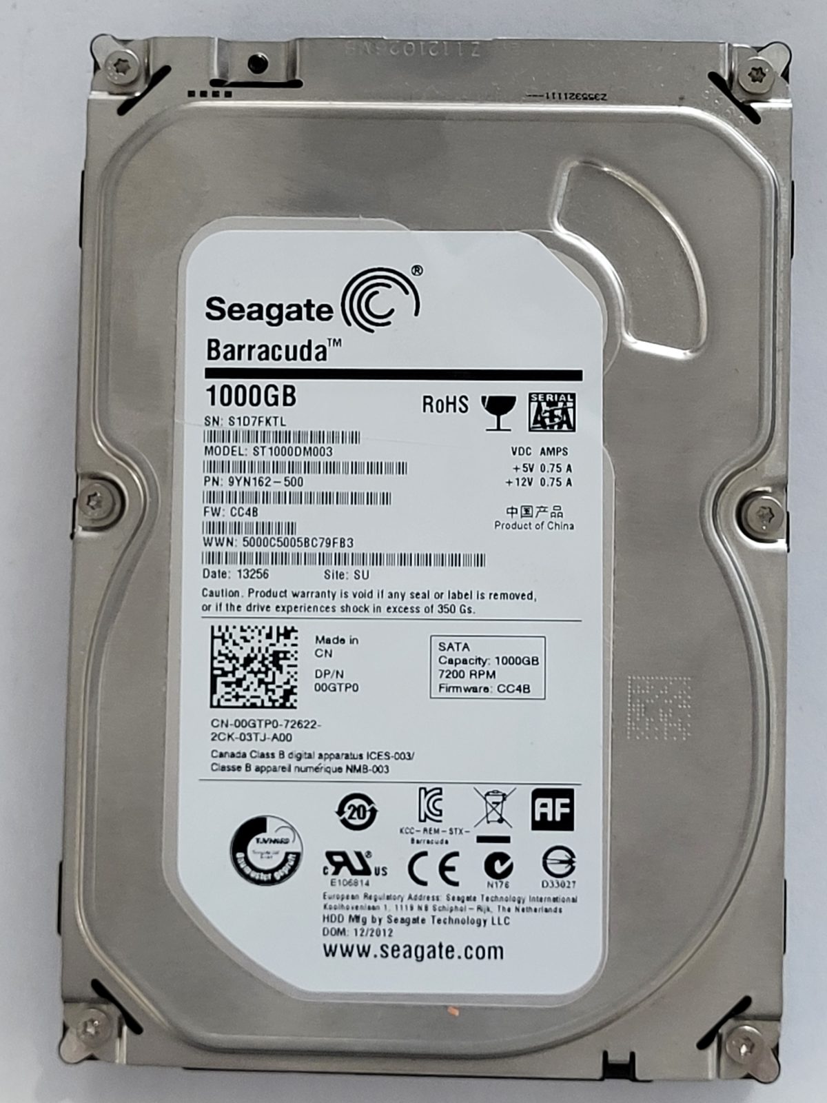 ST1000DM003, PN:9YN162-500, SN:S1D, SU, FW:CC4B, 13256 | Seagate 1To 3,5" SATA HDD STK