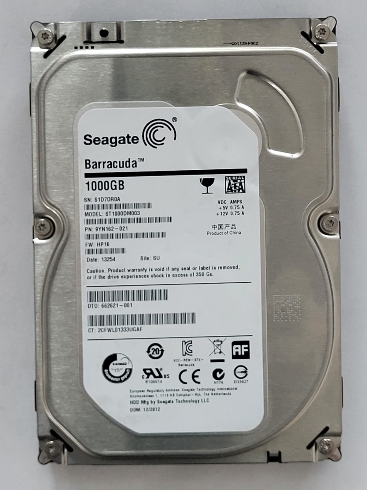ST1000DM003, PN:9YN162-021, SN:S1D, SU, FW:HP16, 13254 | Seagate 1To 3,5" SATA HDD STK