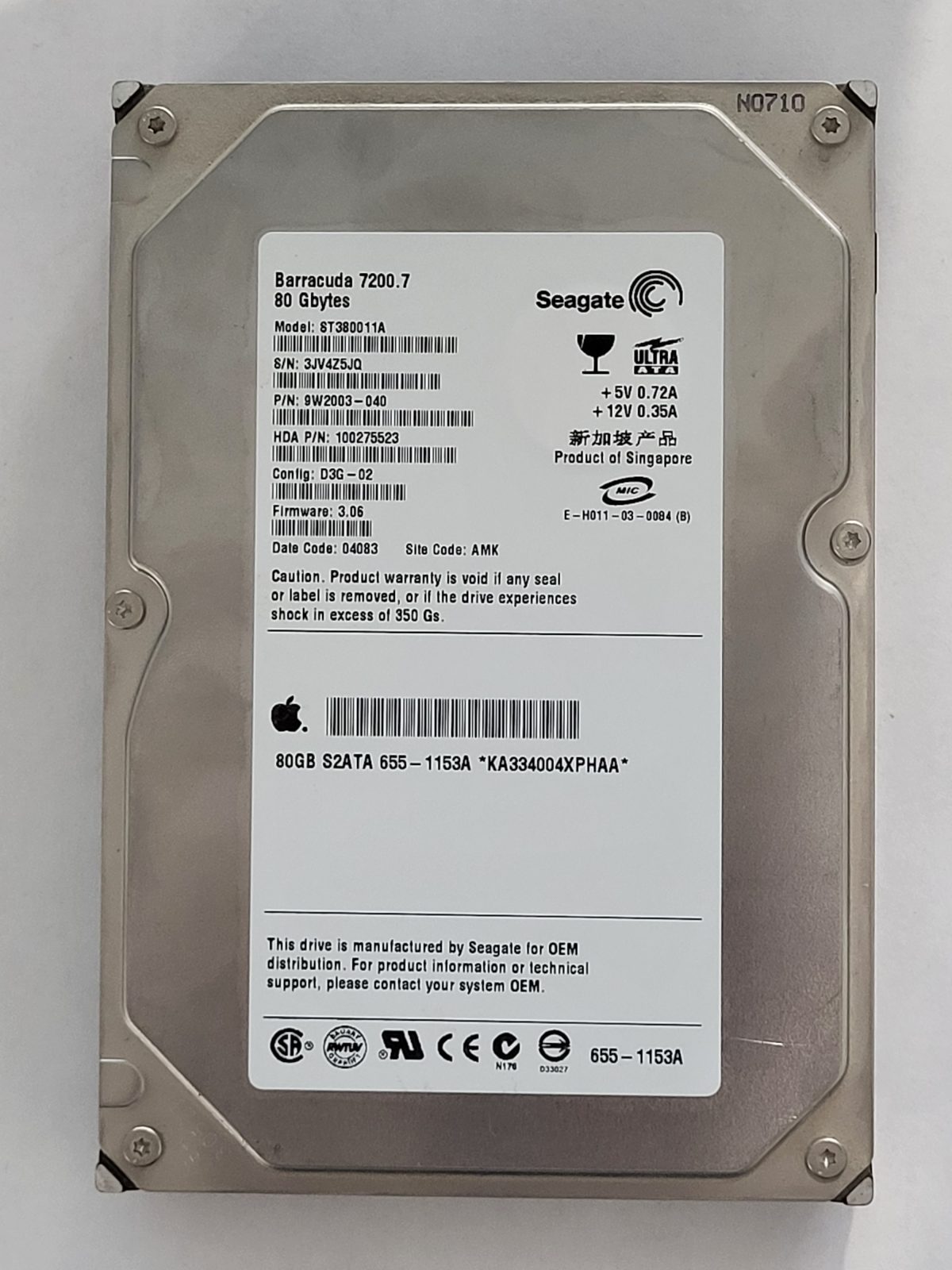 ST380011A, PN:9W2003-040, SN:3JV, AMK, FW:3.06, 04083 | Seagate 80Go 3,5" PATA HDD STK