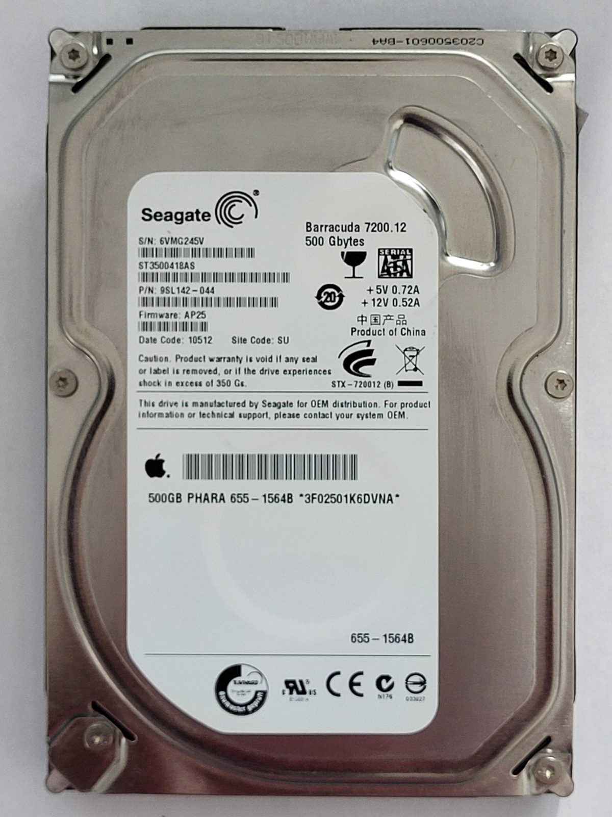 ST3500418AS, PN:9SL142-044, SN:6VM, SU, FW:AP25, 10512 | Seagate 500Go 3,5" SATA HDD STK