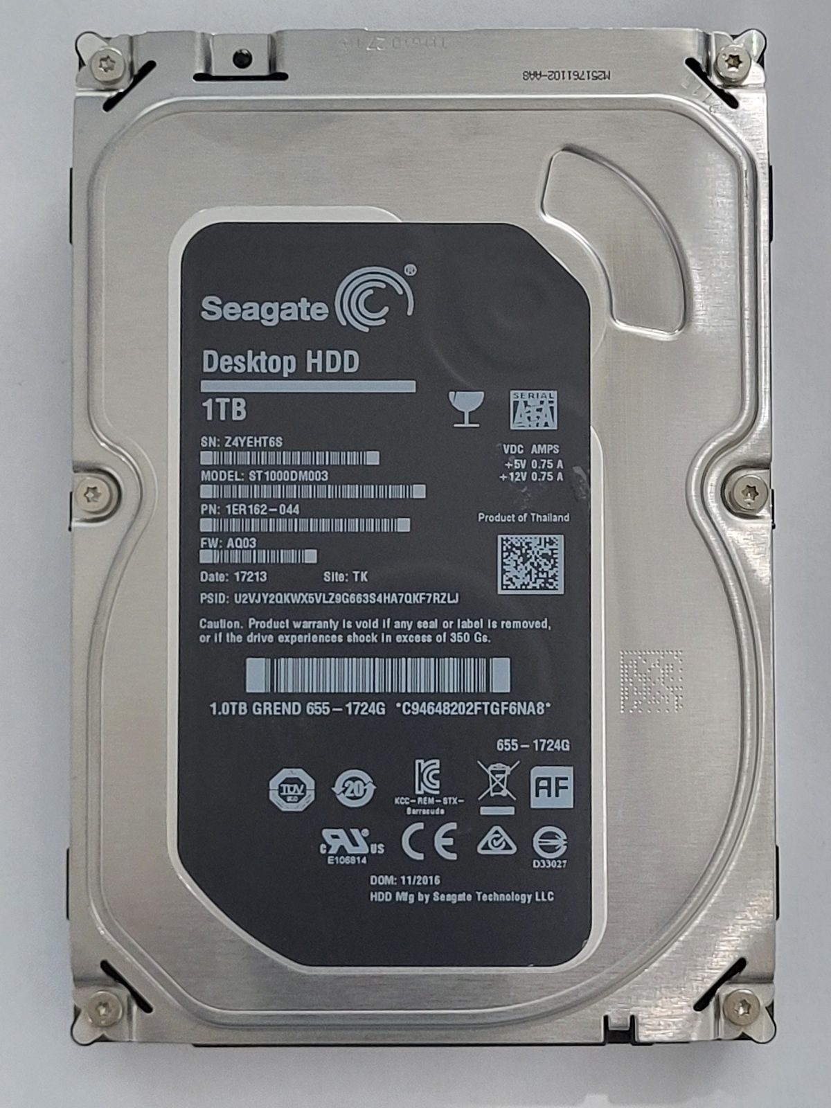 ST1000DM003, PN:1ER162-044, SN:Z4Y, TK, FW:AQ03, 17213 | Seagate 1To 3,5" SATA HDD STK