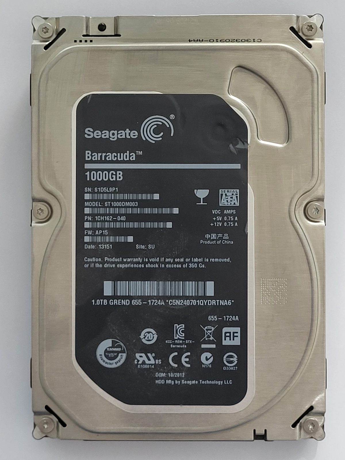 ST1000DM003, PN:1CH162-040, SN:S1D, SU, FW:AP15, 13151 | Seagate 1To 3,5" SATA HDD STK