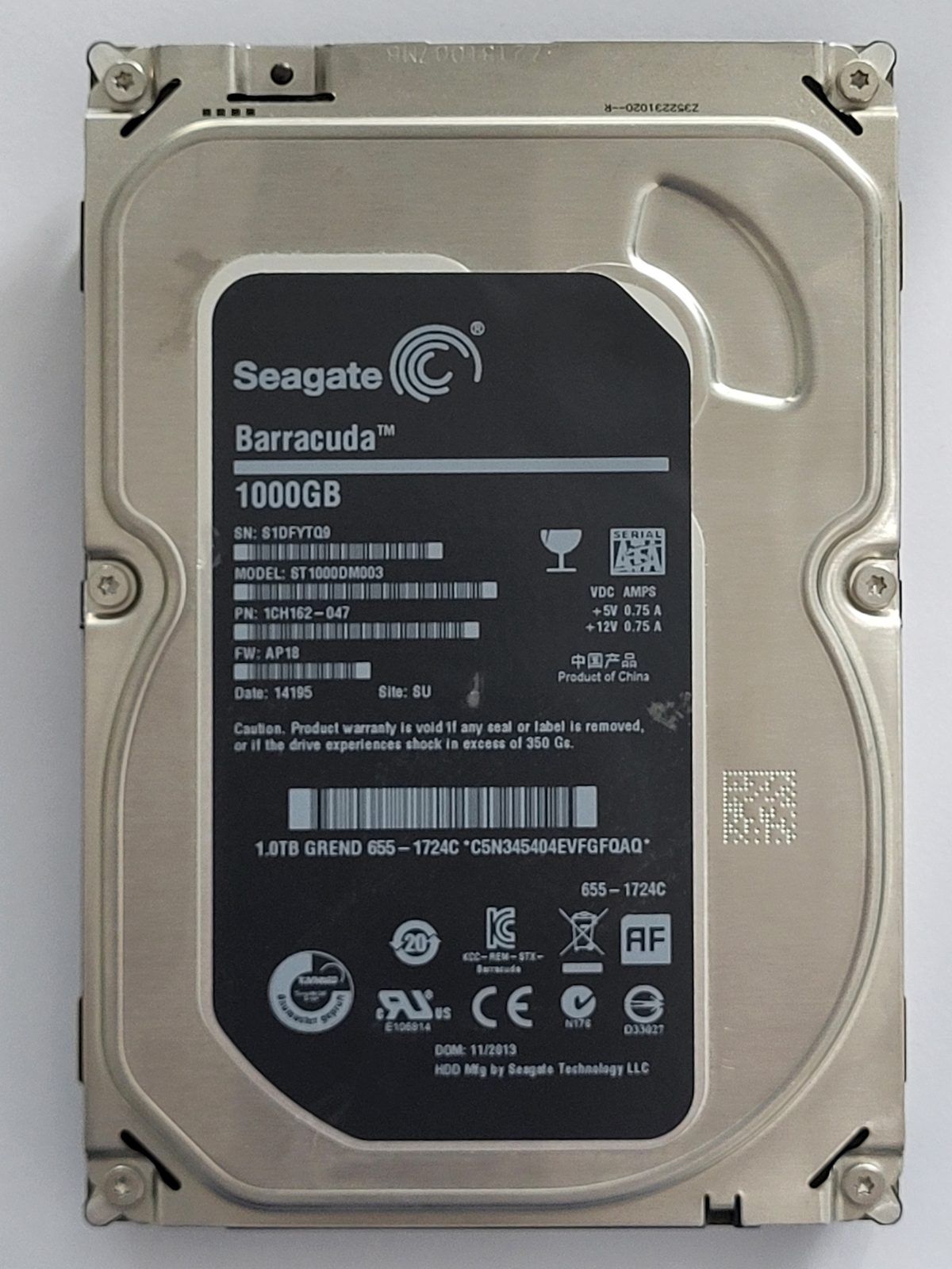 ST1000DM003, PN:1CH162-047, SN:S1D, SU, FW:AP18, 14195 | Seagate 1To 3,5" SATA HDD STK