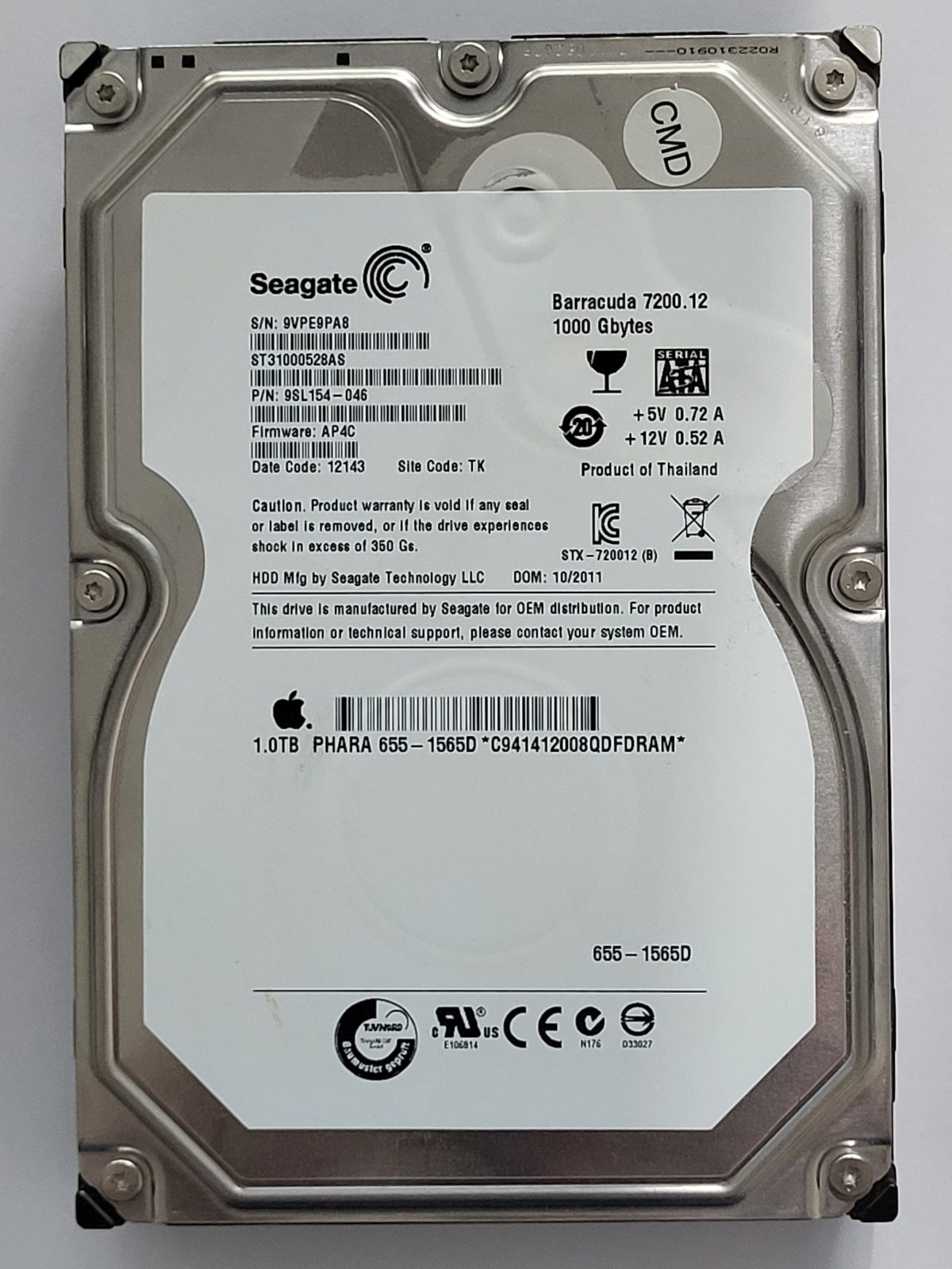 ST31000528AS, PN:9SL154-046, SN:9VP, TK, FW:AP4C, 12143 | Seagate 1To 3,5" SATA HDD STK