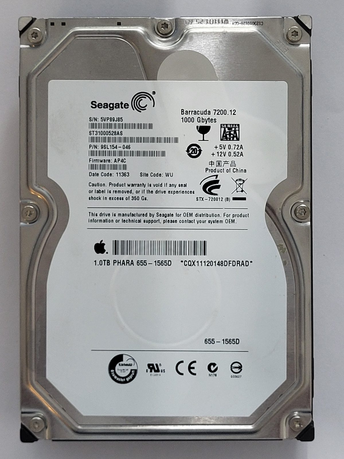 ST31000528AS, PN:9SL154-046, SN:5VP, WU, FW:AP4C, 11363 | Seagate 1To 3,5" SATA HDD STK