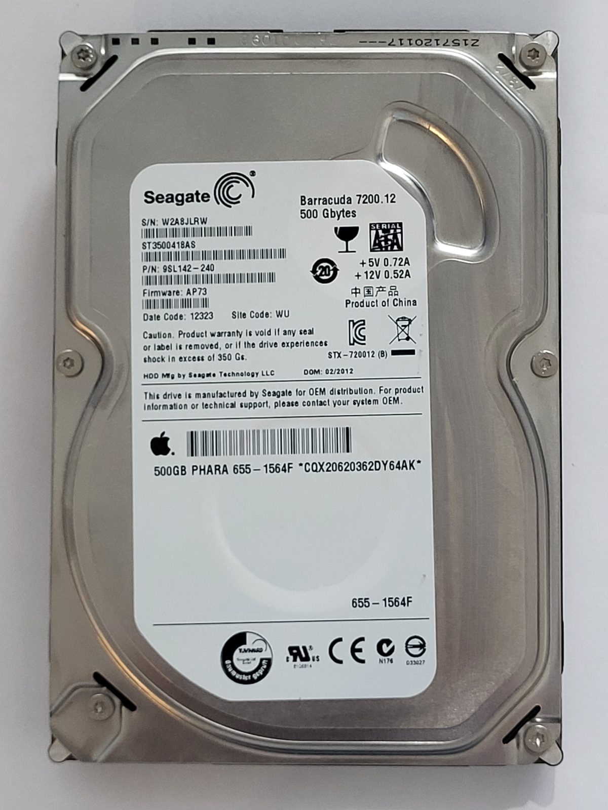ST3500418AS, PN:9SL142-240, SN:W2A, WU, FW:AP73, 12323 | Seagate 500Go 3,5" SATA HDD STK