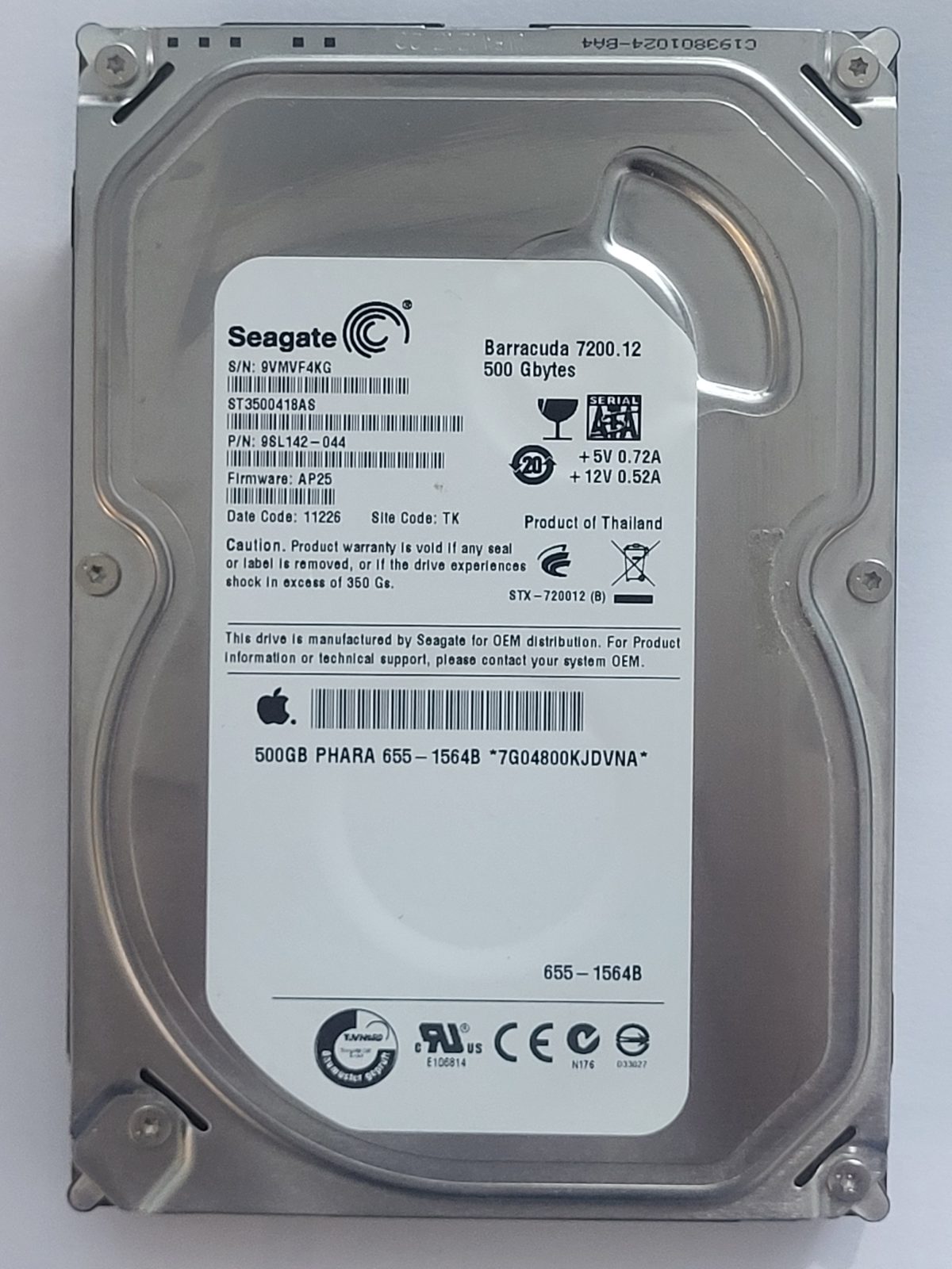 ST3500418AS, PN:9SL142-044, SN:9VM, TK, FW:AP25, 11226 | Seagate 500Go 3,5" SATA HDD STK