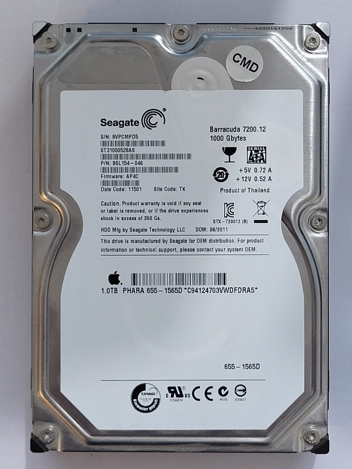 ST31000528AS, PN:9SL154-046, SN:9VP, TK, FW:AP4C, 11501 | Seagate 1To 3,5" SATA HDD STK
