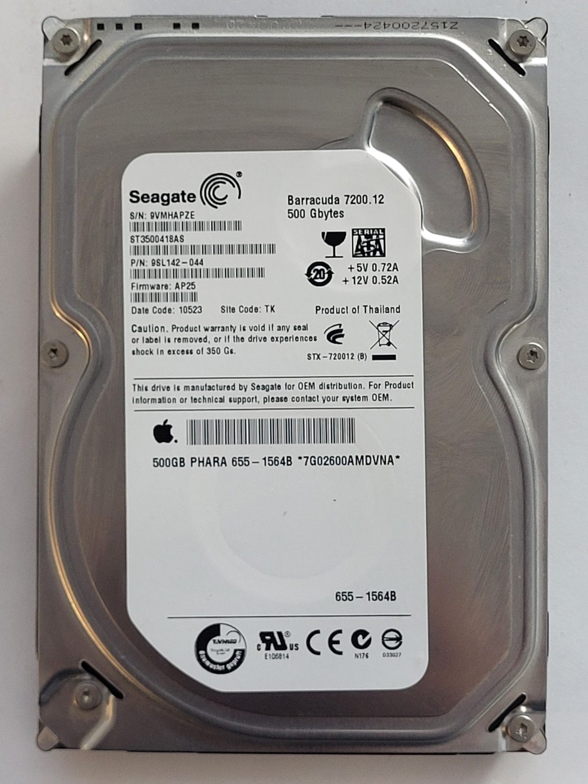 ST3500418AS, PN:9SL142-044, SN:9VM, TK, FW:AP25, 10523 | Seagate 500Go 3,5" SATA HDD STK