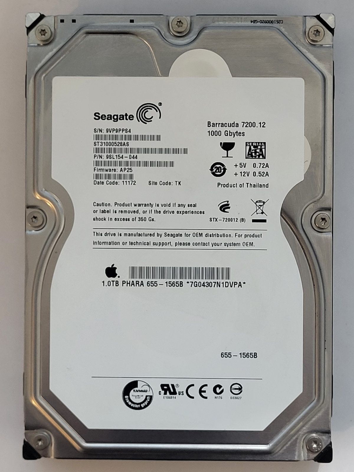 ST31000528AS, PN:9SL154-044, SN:9VP, TK, FW:AP25, 11172 | Seagate 1To 3,5" SATA HDD STK