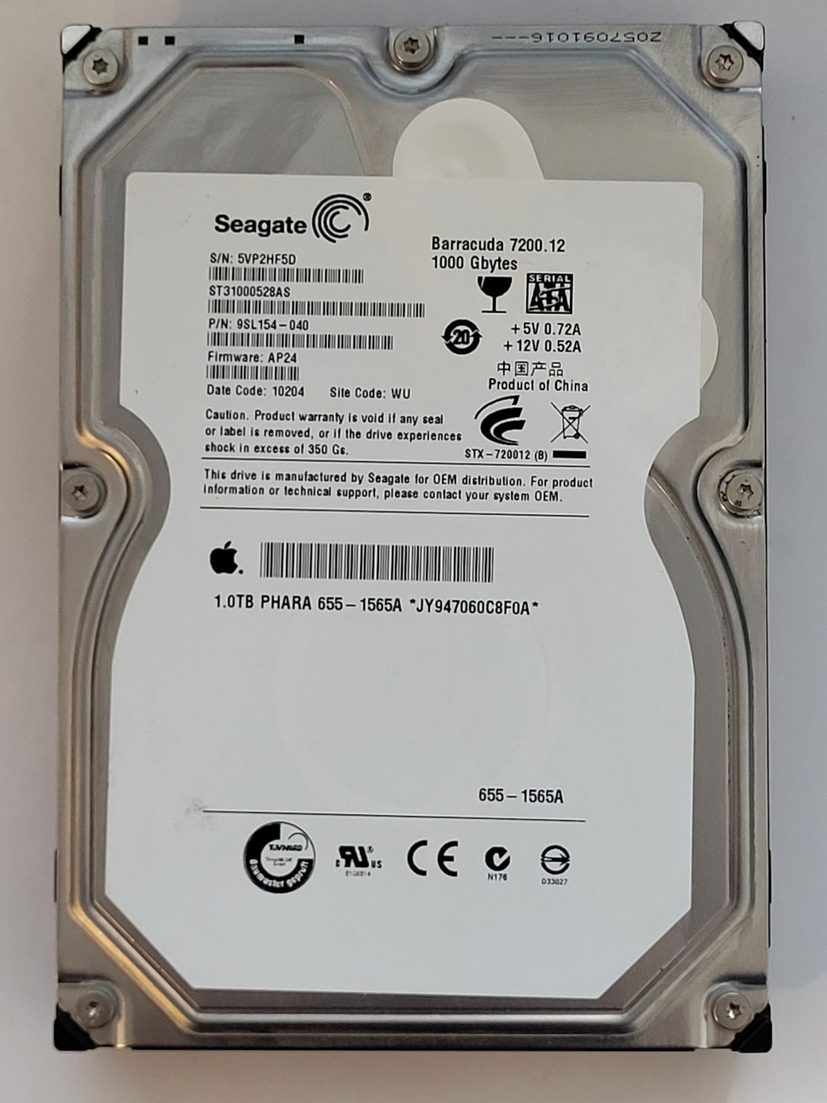 ST31000528AS, PN:9SL154-040, SN:5VP, WU, FW:AP24, 10204 | Seagate 1To 3,5" SATA HDD STK