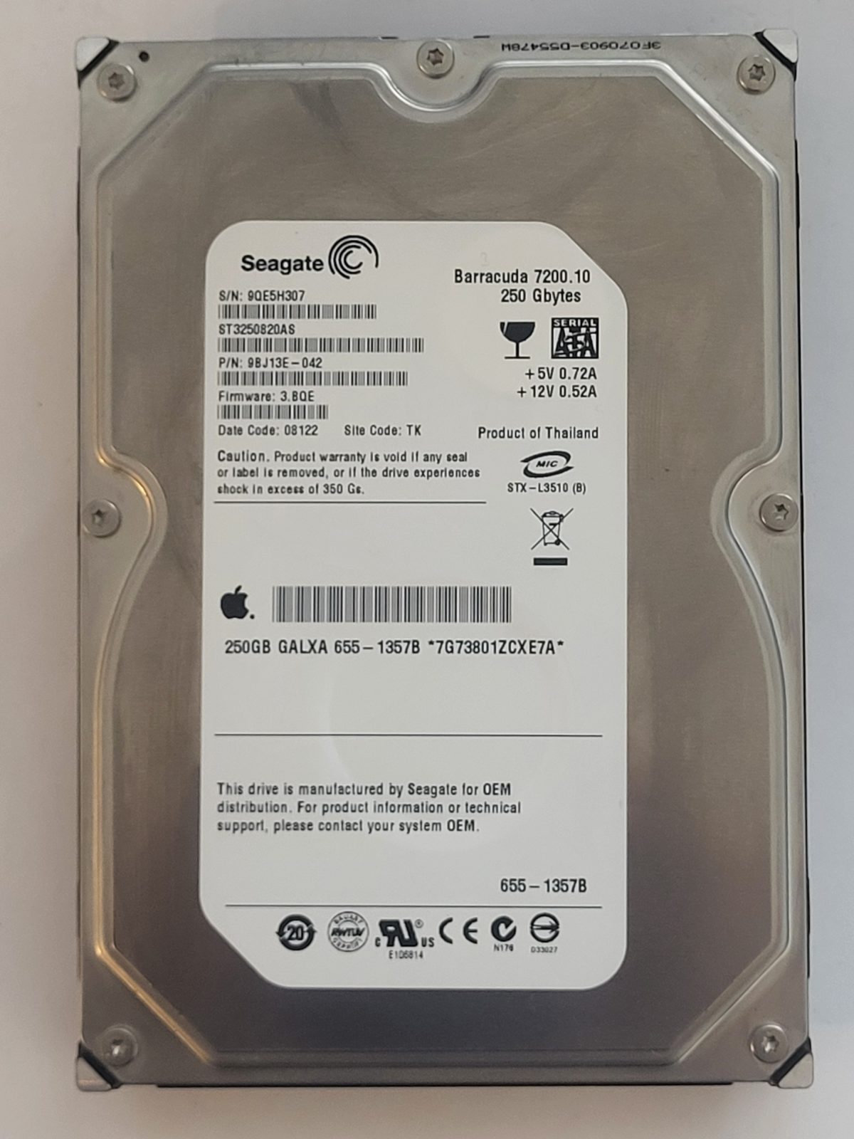 ST3250820AS, PN:9BJ13E-042, SN:9QE, TK, FW:3.BQE, 08122 | Seagate 250Go 3,5" SATA HDD STK