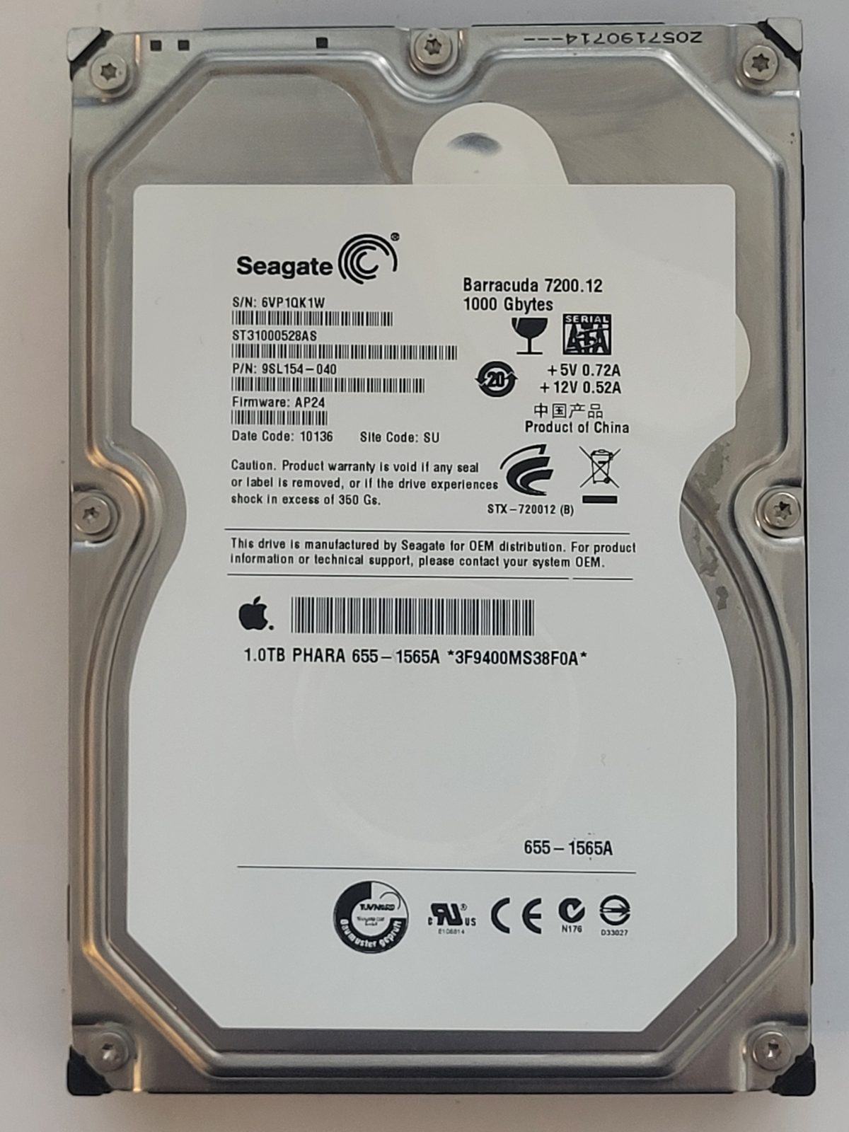 ST31000528AS, PN:9SL154-040, SN:6VP, SU, FW:AP24, 10136 | Seagate 1To 3,5" SATA HDD STK