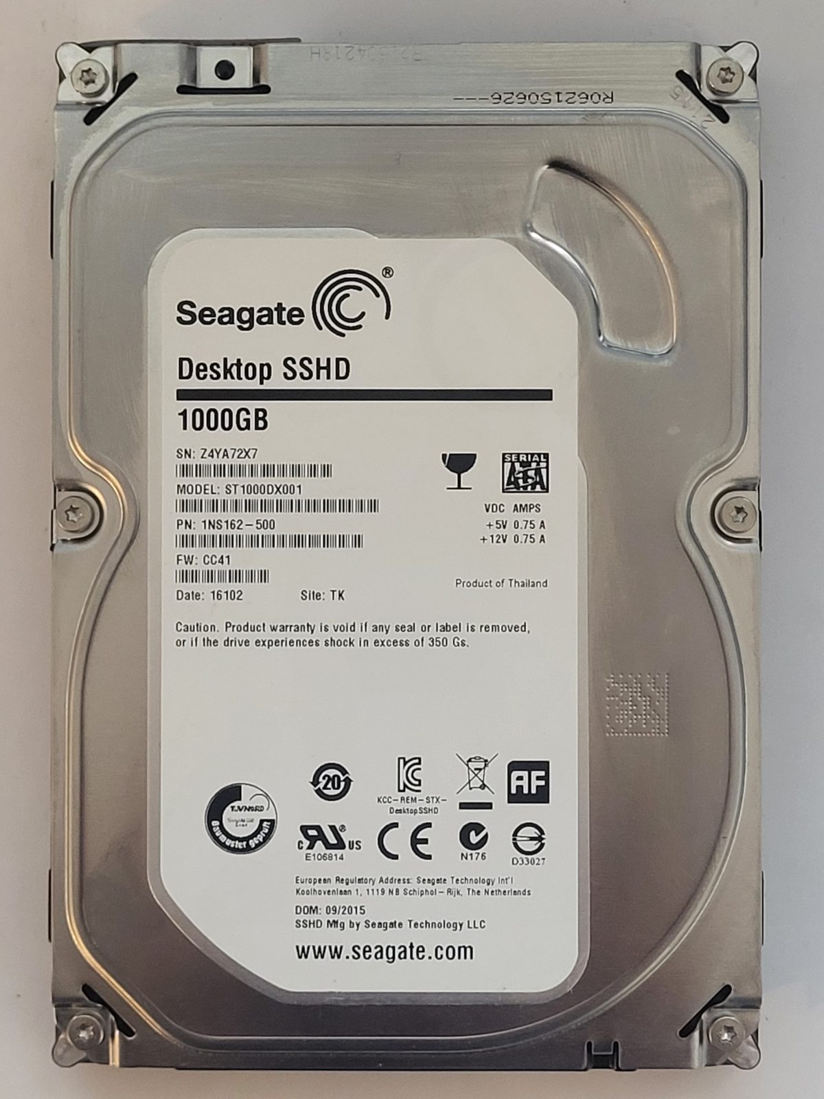 ST1000DX001, PN:1NS162-500, SN:Z4Y, TK, FW:CC41, 16102 | Seagate 1To 3,5" SATA HDD STK