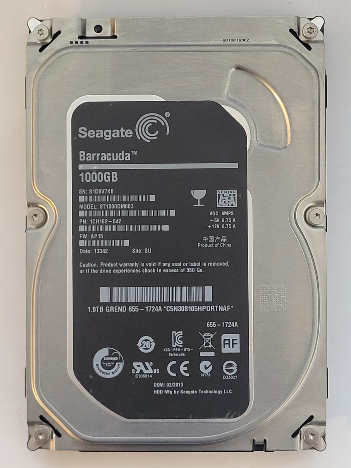 ST1000DM003, PN:1CH162-042, SN:S1D, SU, FW:AP15, 13342 | Seagate 1To 3,5" SATA HDD STK