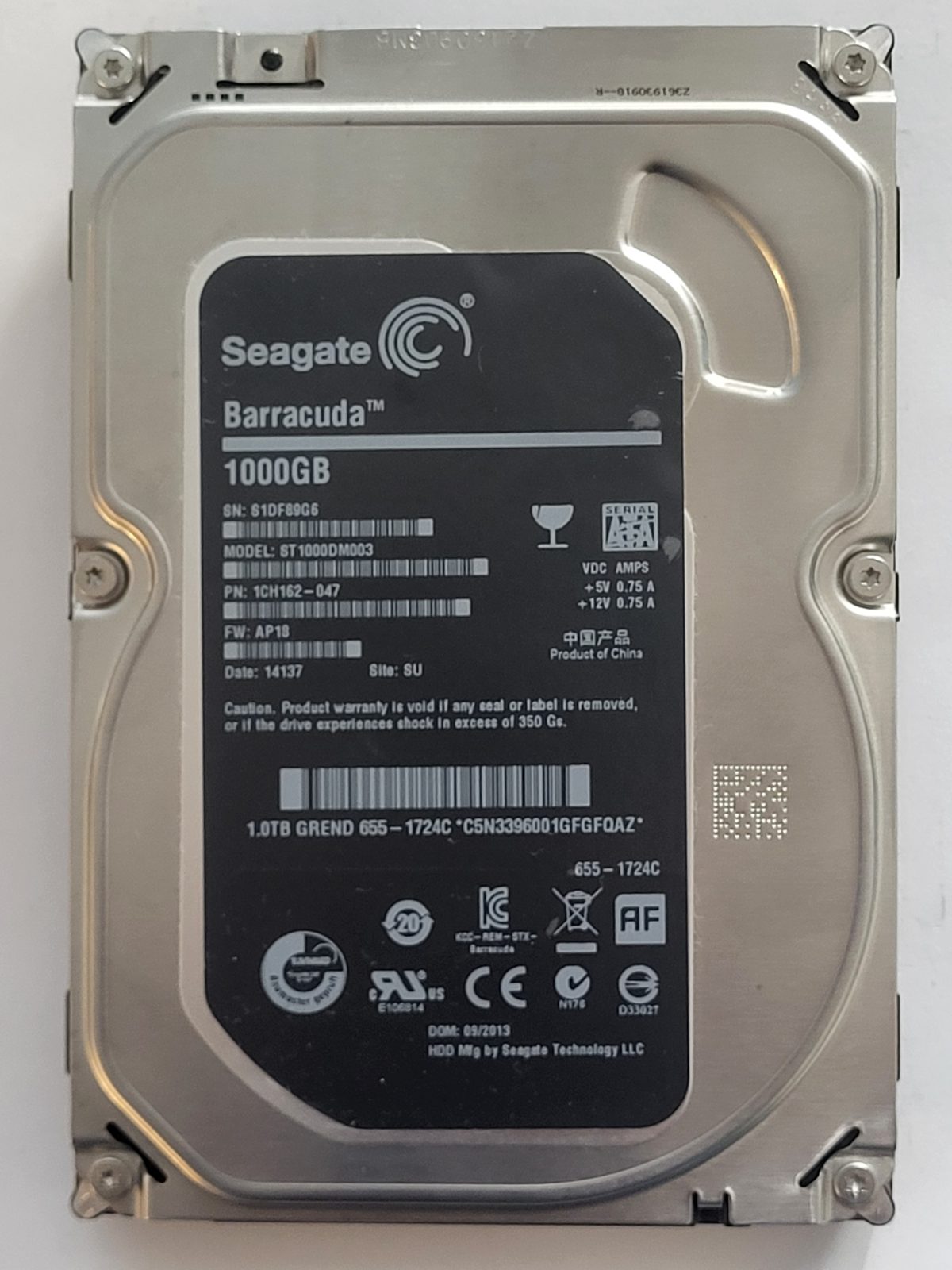 ST1000DM003, PN:1CH162-047, SN:S1D, SU, FW:AP18, 14137 | Seagate 1To 3,5" SATA HDD STK