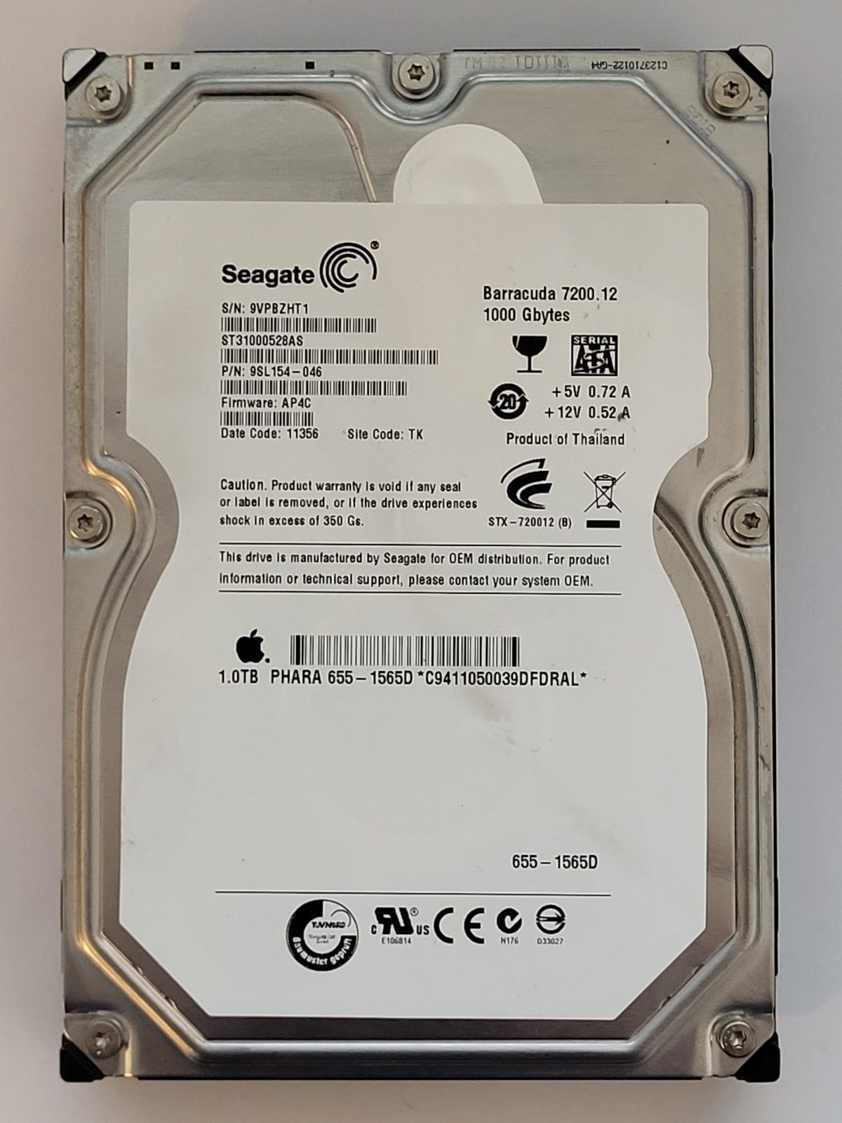 ST31000528AS, PN:9SL154-046, SN:9VP, TK, FW:AP4C, 11356 | Seagate 1To 3,5" SATA HDD STK