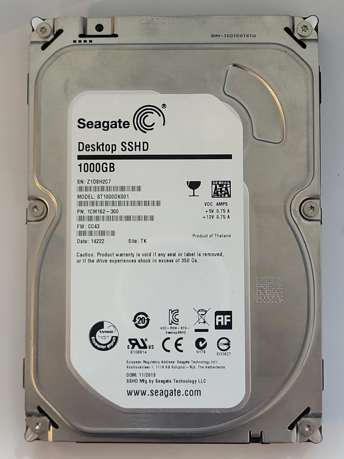 ST1000DX001, PN:1CM162-300, SN:Z1D, TK, FW:CC43, 14222 | Seagate 1To 3,5" SATA HDD STK