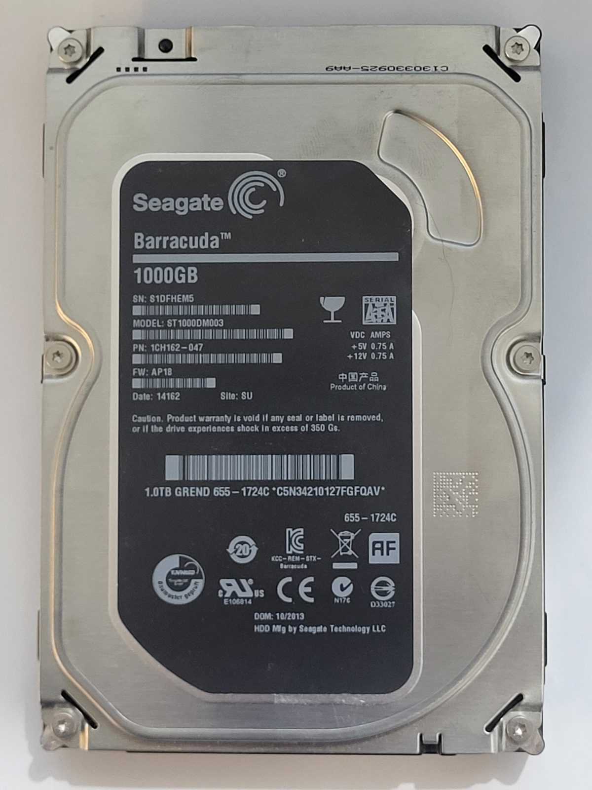 ST1000DM003, PN:1CH162-047, SN:S1D, SU, FW:AP18, 14162 | Seagate 1To 3,5" SATA HDD STK