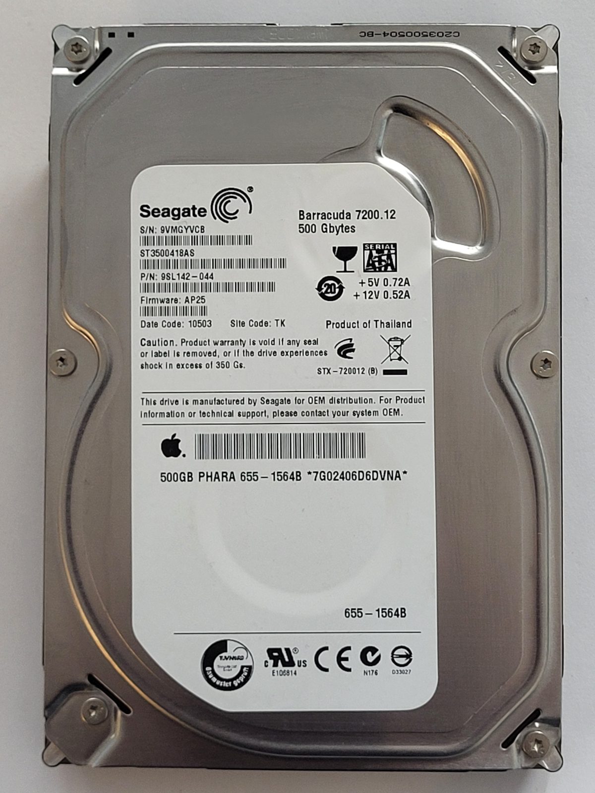 ST3500418AS, PN:9SL142-044, SN:9VM, TK, FW:AP25, 10503 | Seagate 500Go 3,5" SATA HDD STK