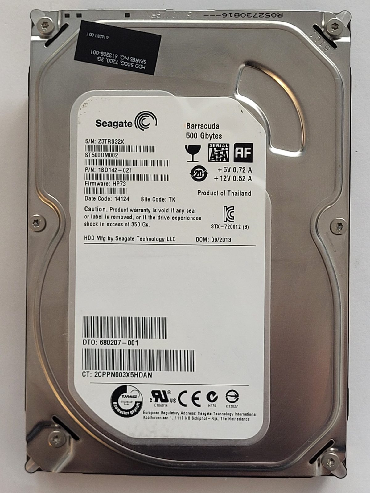 ST500DM002, PN:1BD142-021, SN:Z3T, TK, FW:HP73, 14124 | Seagate 500Go 3,5" SATA HDD STK