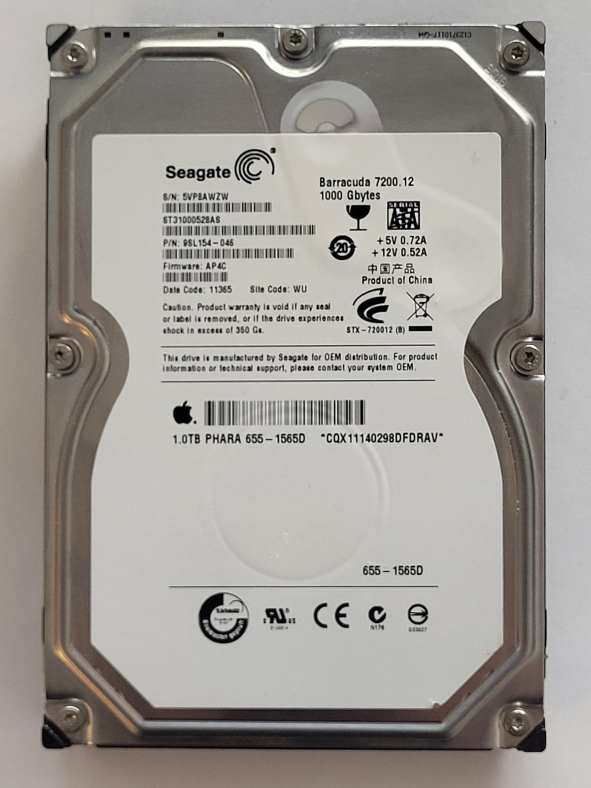 ST31000528AS, PN:9SL154-046, SN:5VP, WU, FW:AP4C, 11365 | Seagate 1To 3,5" SATA HDD STK