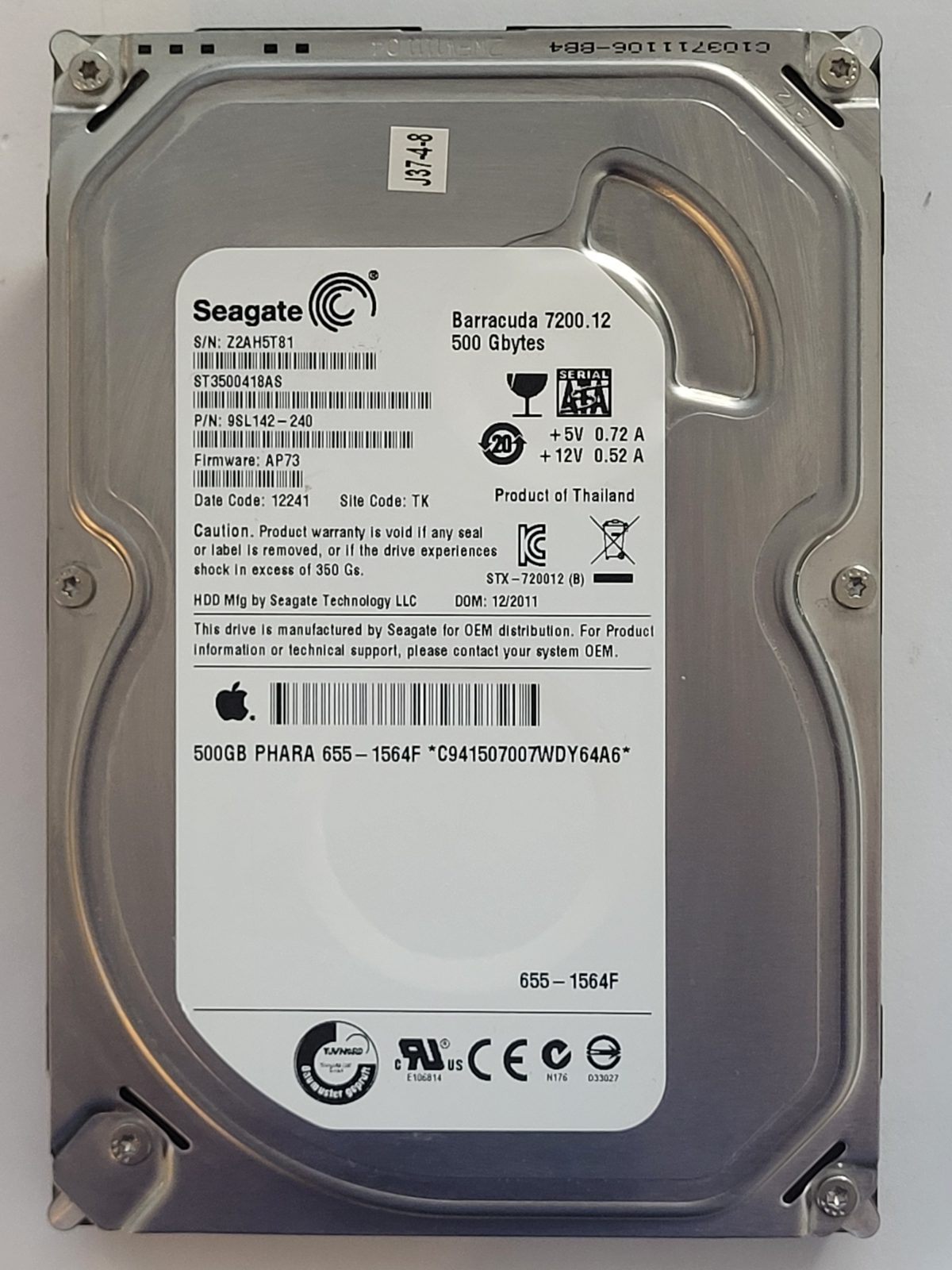 ST3500418AS, PN:9SL142-240, SN:Z2A, TK, FW:AP73, 12241 | Seagate 500Go 3,5" SATA HDD STK