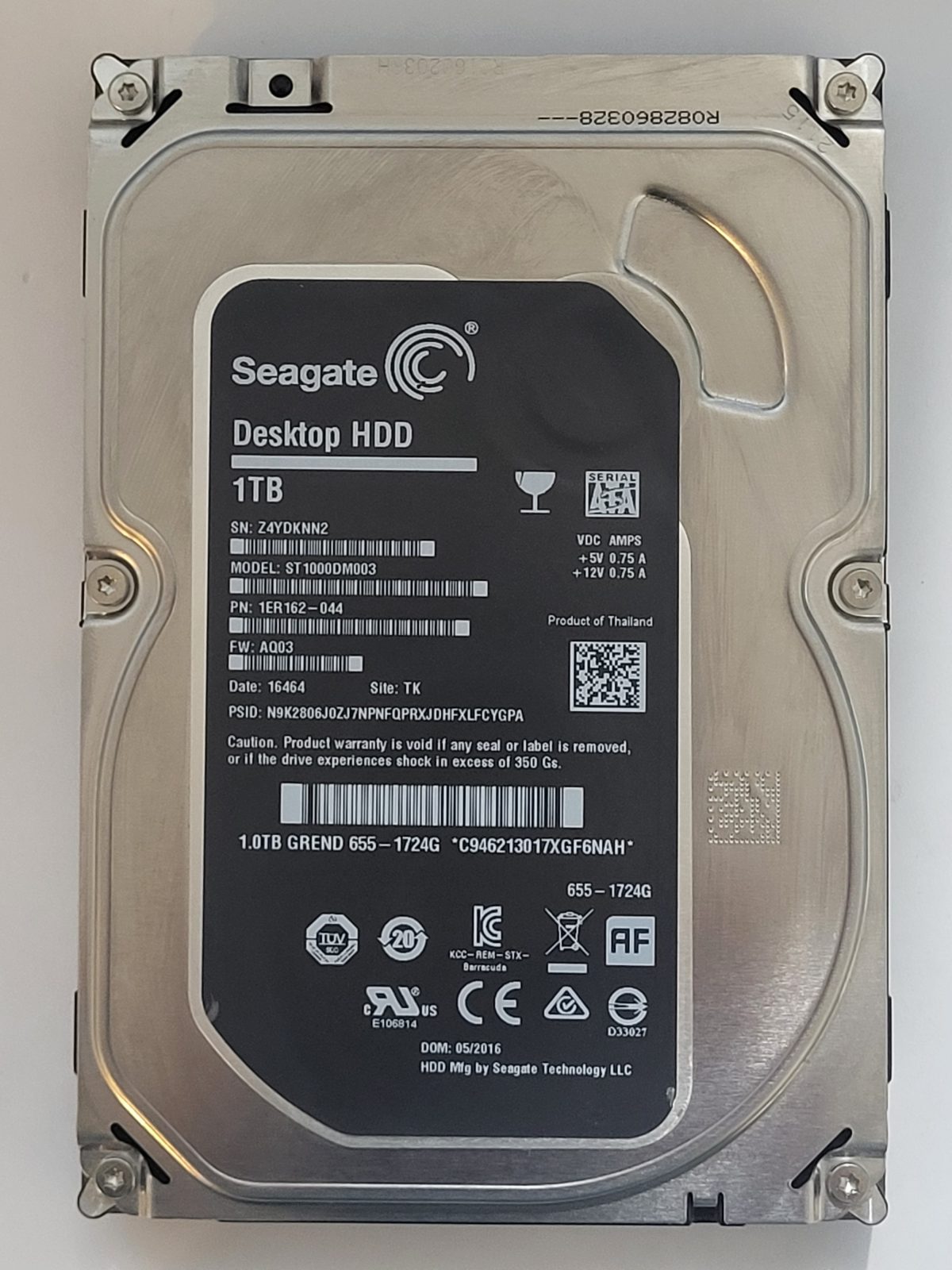 ST1000DM003, PN:1ER162-044, SN:Z4Y, TK, FW:AQ03, 16464 | Seagate 1To 3,5" SATA HDD STK