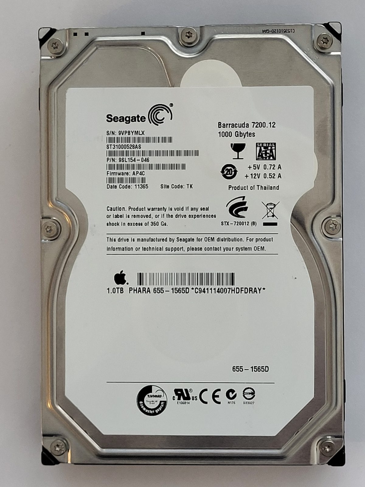 ST31000528AS, PN:9SL154-046, SN:9VP, TK, FW:AP4C, 11365 | Seagate 1To 3,5" SATA HDD STK
