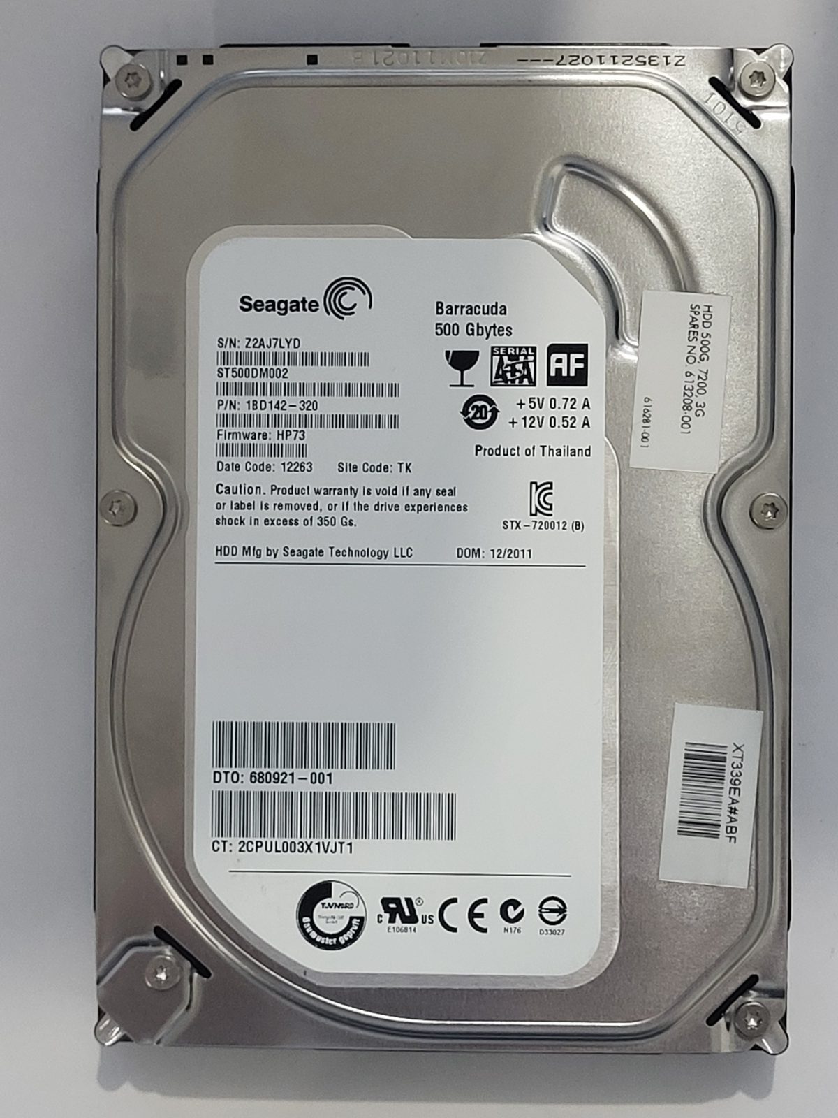 ST500DM002, PN:1BD142-320, SN:Z2A, TK, FW:HP73, 12263 | Seagate 500Go 3,5" SATA HDD STK