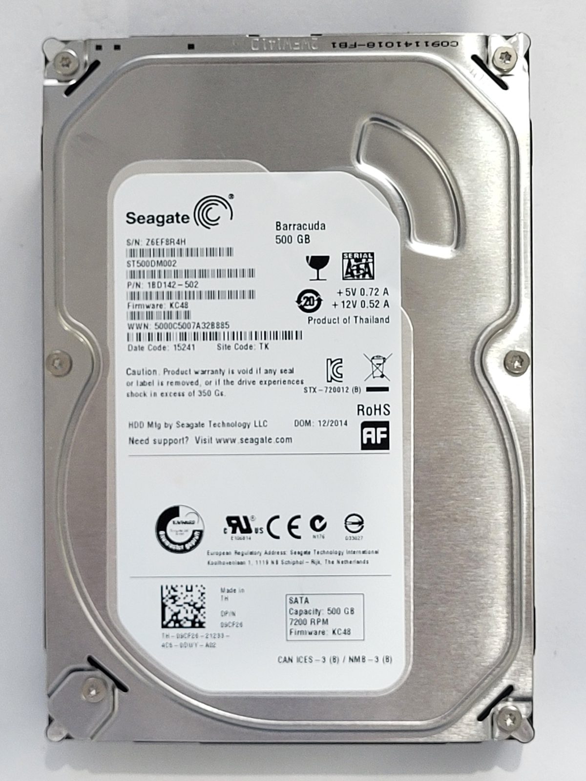 ST500DM002, PN:1BD142-502, SN:Z6E, TK, FW:KC48, 15241 | Seagate 500Go 3,5" SATA HDD STK