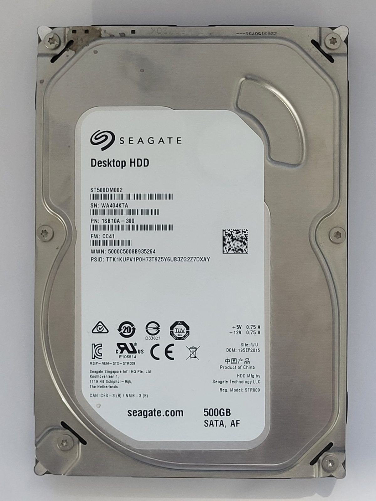 ST500DM002, PN:1SB10A-300, SN:WA4, WU, FW:CC41, 19 SEP 2015 | Seagate 500Go 3,5" SATA HDD STK